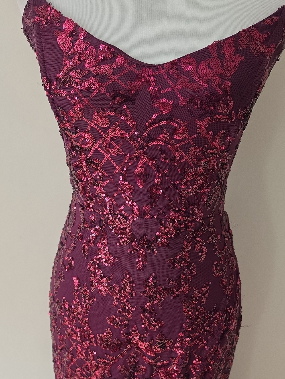 Windsor Strapless Dark Purple  Sequin Gown with Side Slit - Picture 7 of 13